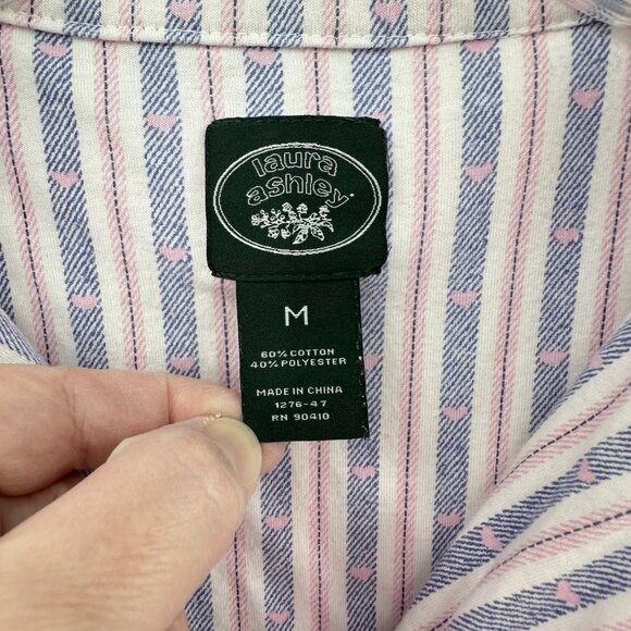 LAURA ASHLEY sleepshirt nightgown nightshirt cotton flannel striped hearts M - Picture 5 of 5